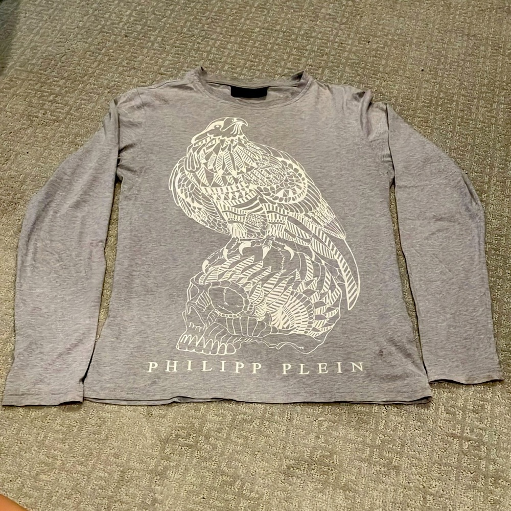 SALE! Philipp Plein long-sleeve Tee, very good condition (one hole, see pix), M!
